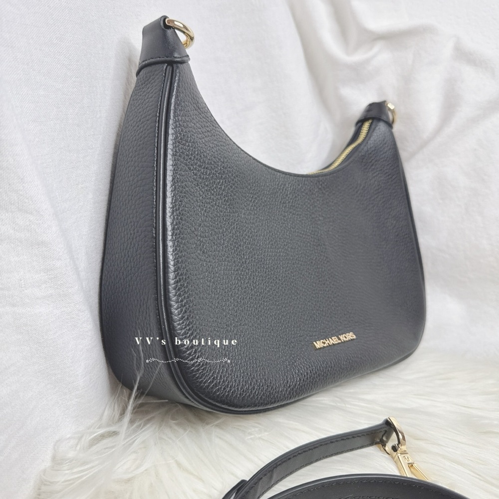 NWT Michael Kors Cora Large Pebbled Leather Chain Link Crossbody Bag Black - Picture 6 of 10